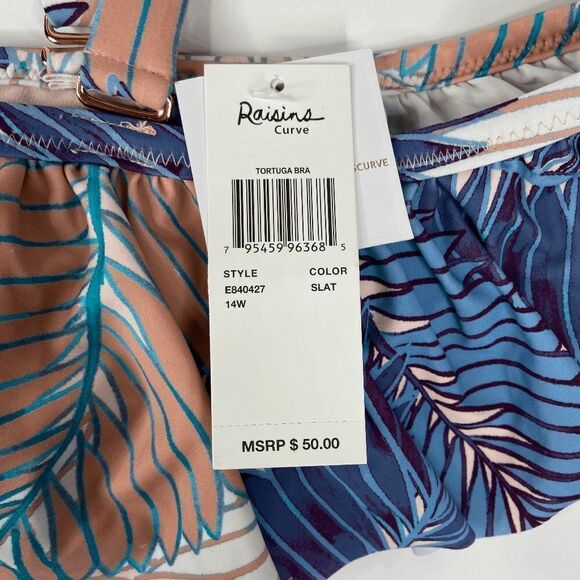 Raisins Curve Swimsuit Top Tropical Floral Tortuga Flounce Women's Size 14W NWT - Picture 6 of 7